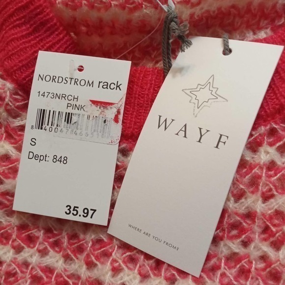Wayf Open Knit Sweater NWT Small Pink and White Small - Picture 5 of 6